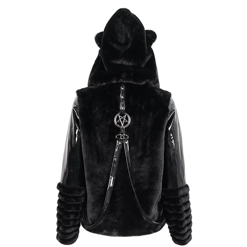 Women's Gothic Pentagram Splice Jacket with Ears Hood