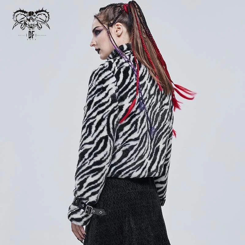 Women's Gothic Stand Collar Zebra-stripe Buckles Jacket