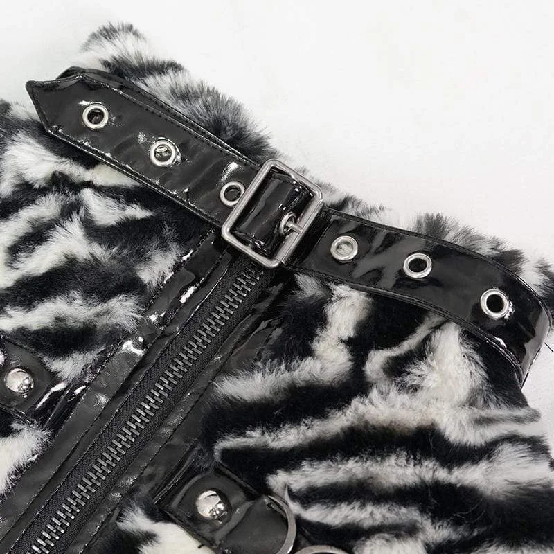 Women's Gothic Stand Collar Zebra-stripe Buckles Jacket