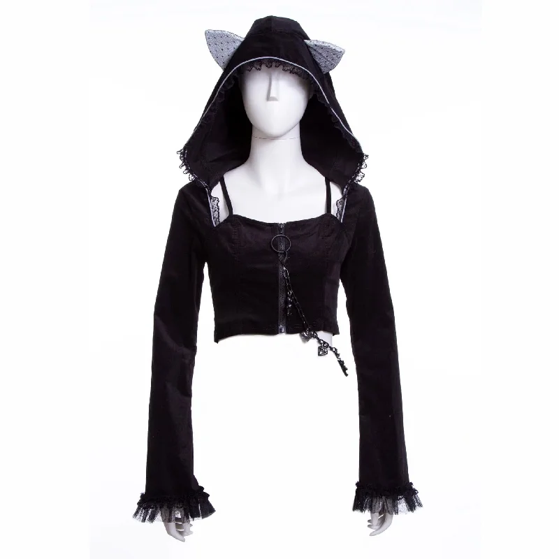 Women's Grunge Lace Splice Jacket with Hood Black