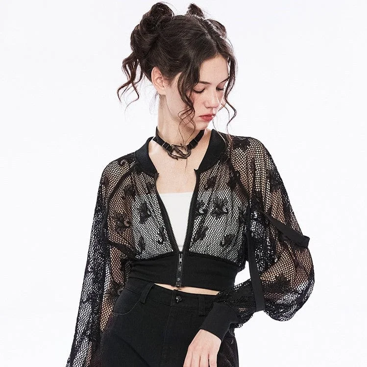 Women's Punk Floral Sheer Mesh Short Jacket