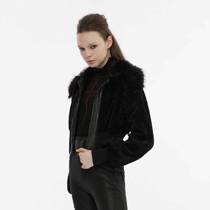 Women's Punk Fluffy Collar Double Zipper Jacket