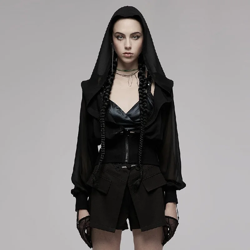 Women's Punk Sheer Chiffon Jacket with Hood