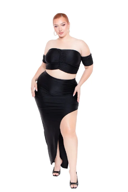 Plus Size Aella Cropped Matching Set  - Black