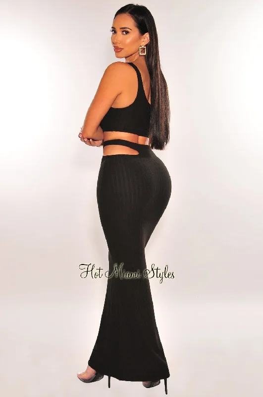 black-ribbed-one-shoulder-cut-out-maxi-skirt-two-piece-set