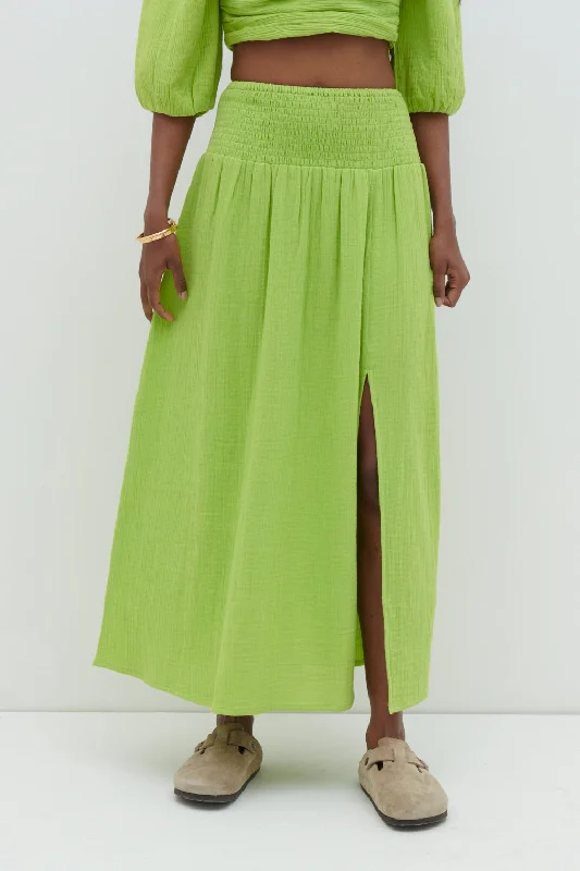 Ingrid Ruched Midaxi Skirt - Lime