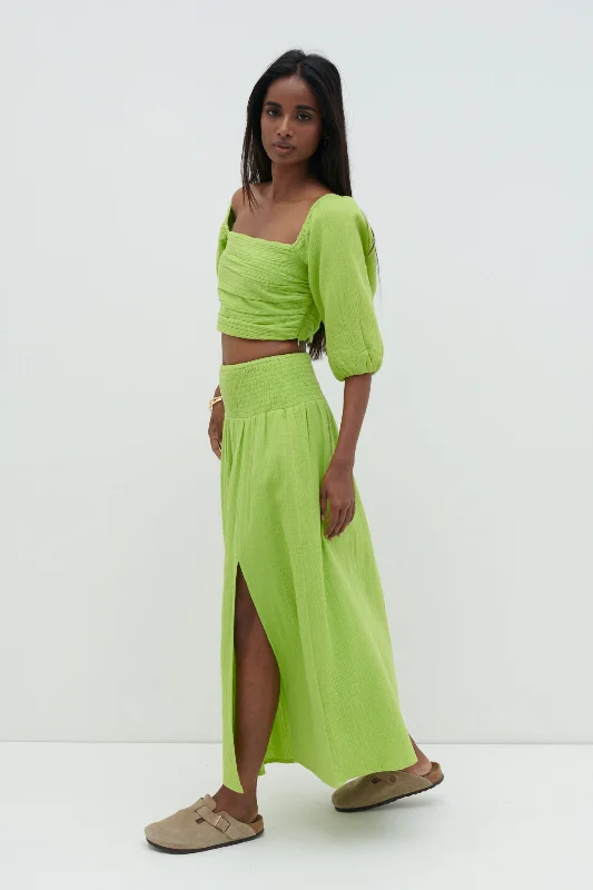 ingrid-ruched-maxi-skirt-lime