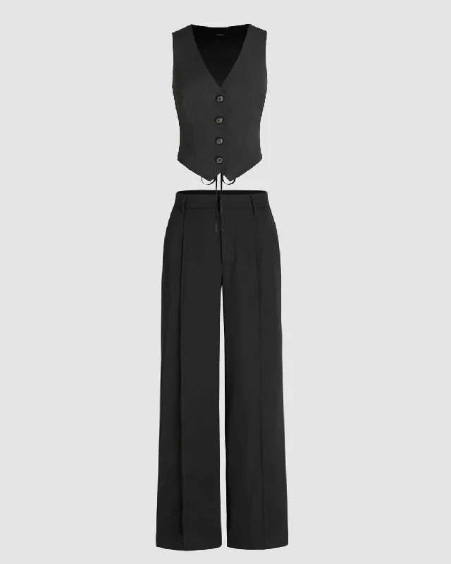 Matching Set of Vest Coat and Tailored Trousers In Black