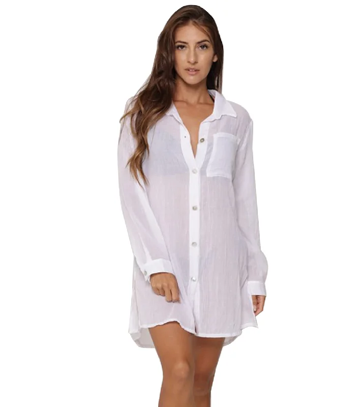 J.Valdi Women's Breeze Big Cover Up Shirt White