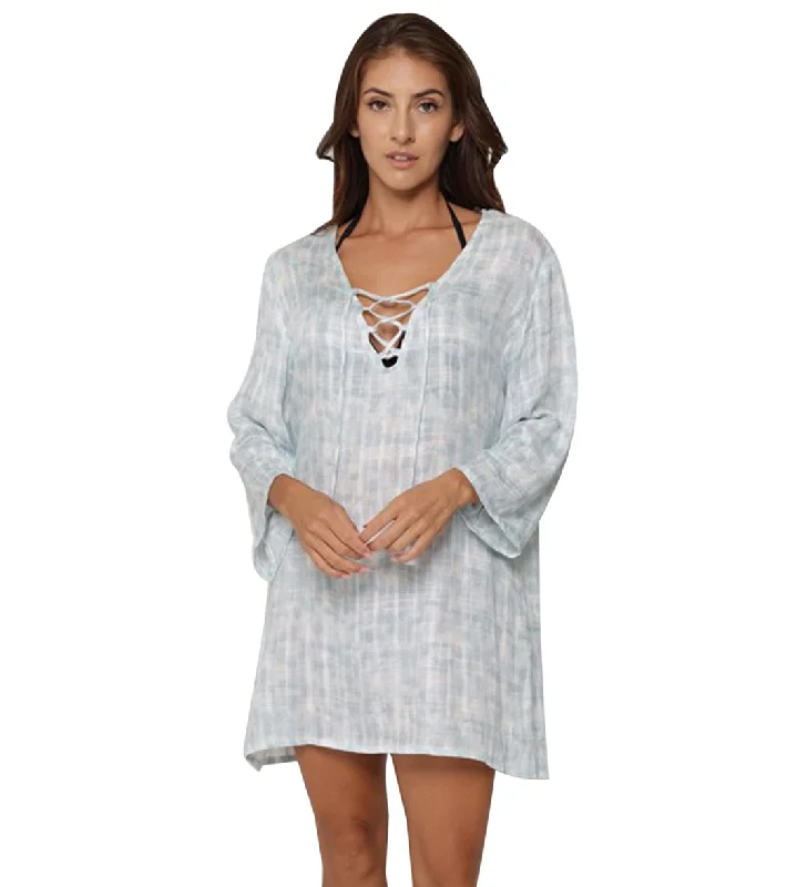 J.Valdi Women's Lagoon Lace Neck Cover Up Tunic Blue