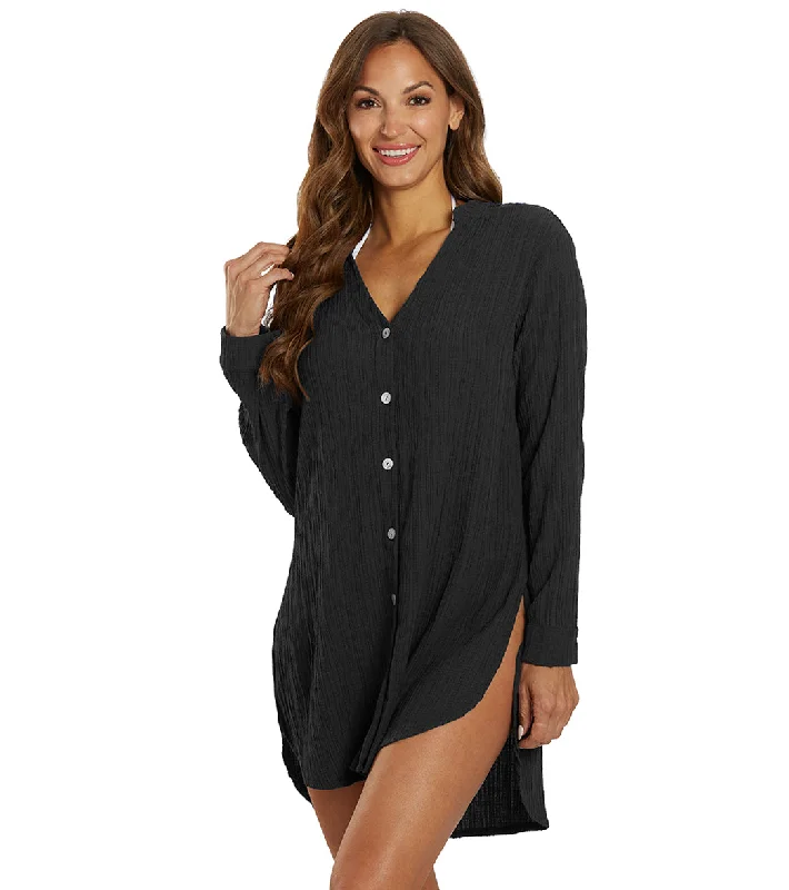 J.Valdi Women's Oaxaca Big Shirt Cover Up Black