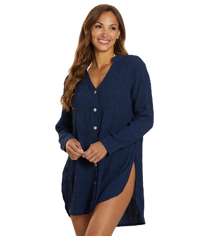 J.Valdi Women's Oaxaca Big Shirt Cover Up Navy