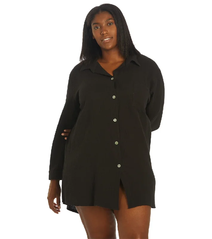 J.Valdi Women's Plus Size Cozumel Big Shirt Cover Up Black