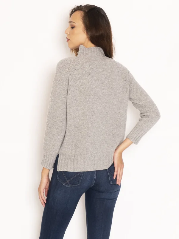 Maglia Collo Alto con Treccia - Grigio