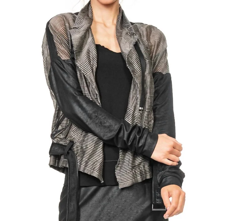 Organza Stripes Jacket In Black/grey