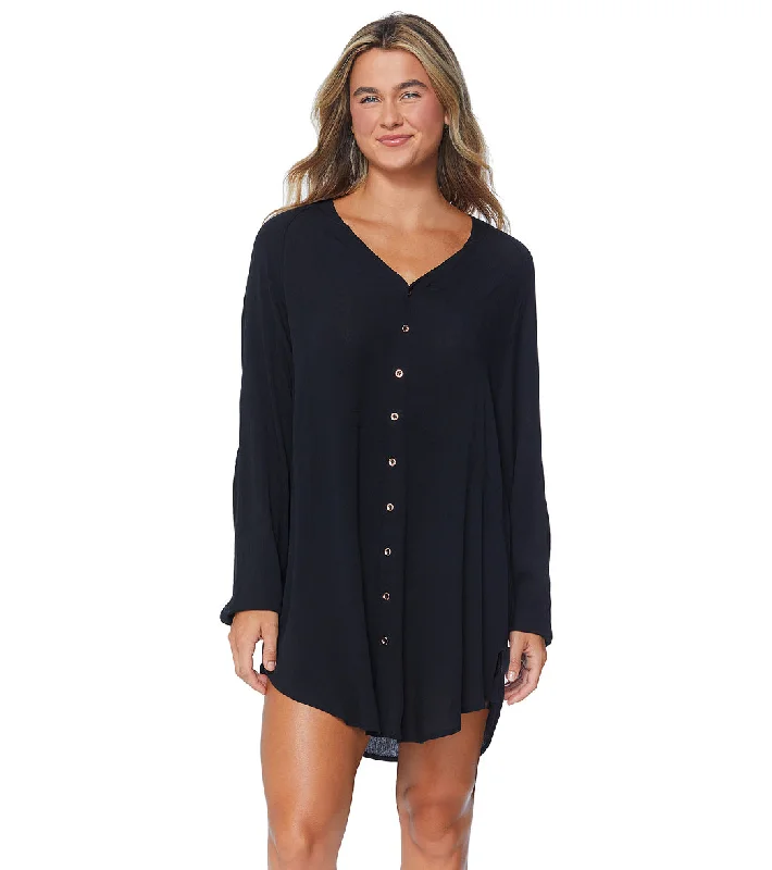 Raisins Women's Belize Beach Cover Up Shirt Dress Black