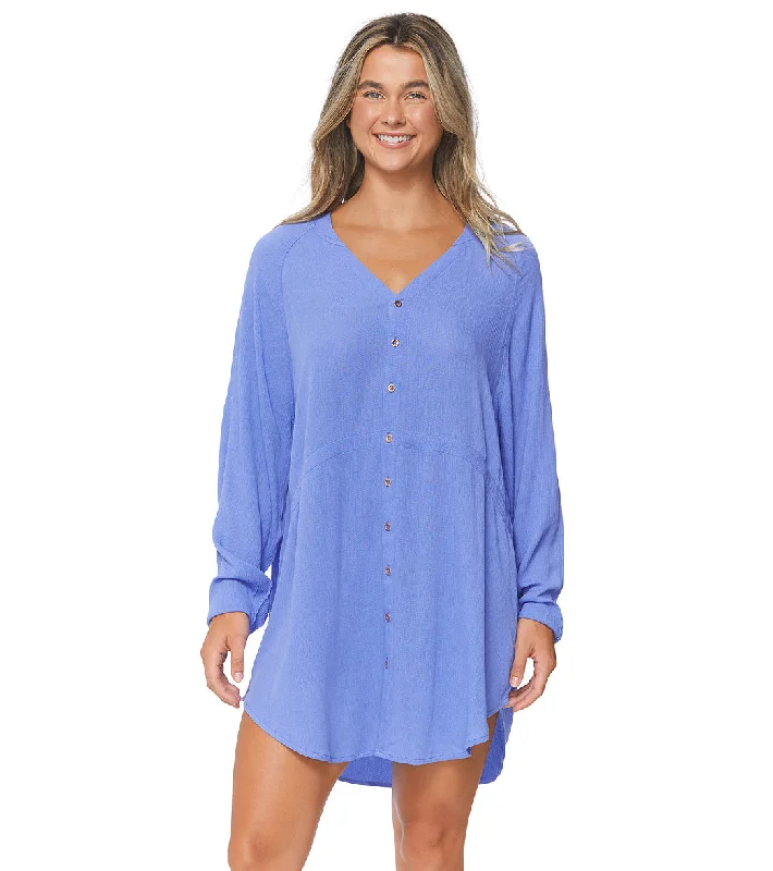 Raisins Women's Belize Beach Cover Up Shirt Dress Blue