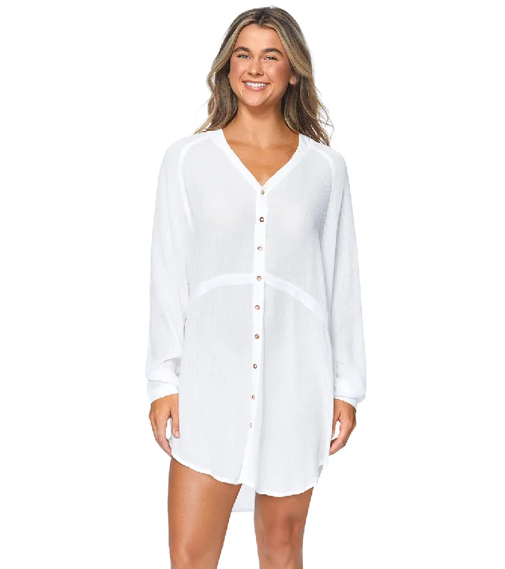 Raisins Women's Belize Beach Cover Up Shirt Dress White