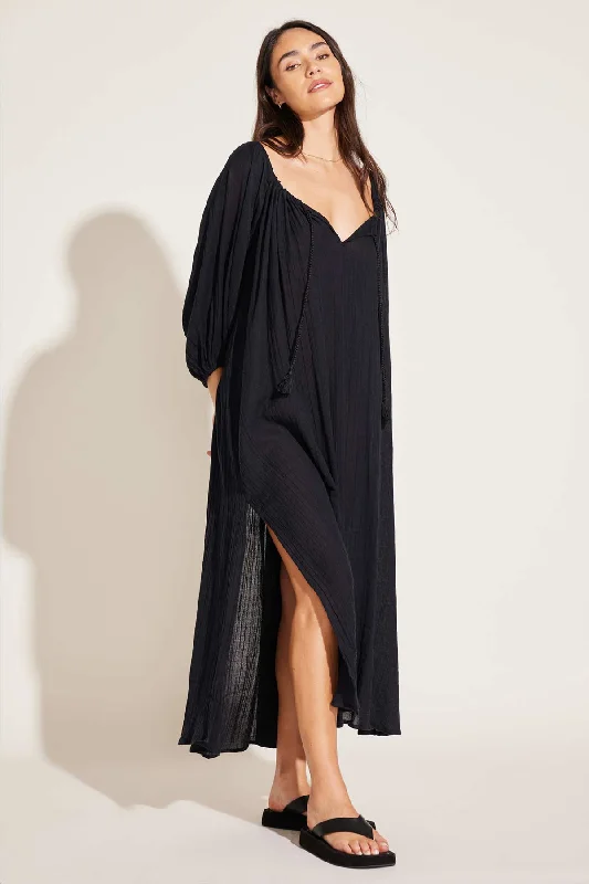 Costa Caftan - Black Crinkle Organic Cotton