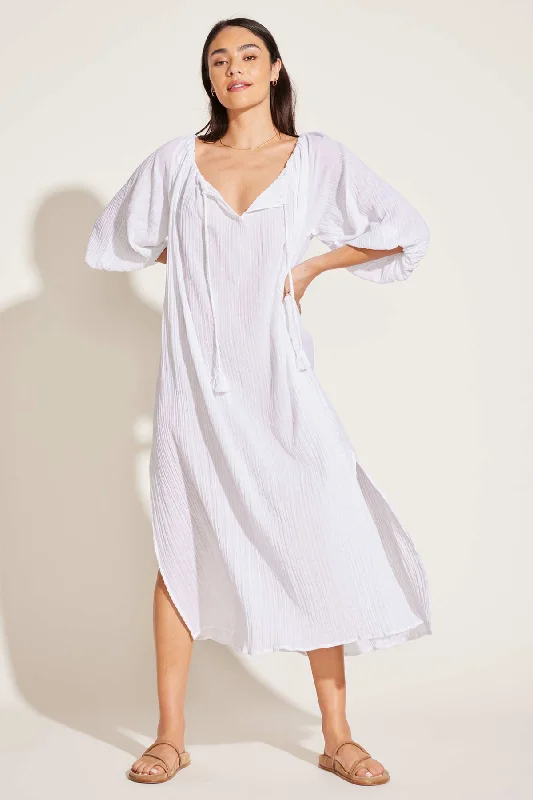 Costa Caftan - White Crinkle Organic Cotton