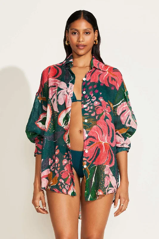 Playa Linen Boyfriend Shirt - Painted Jungle EcoLinen