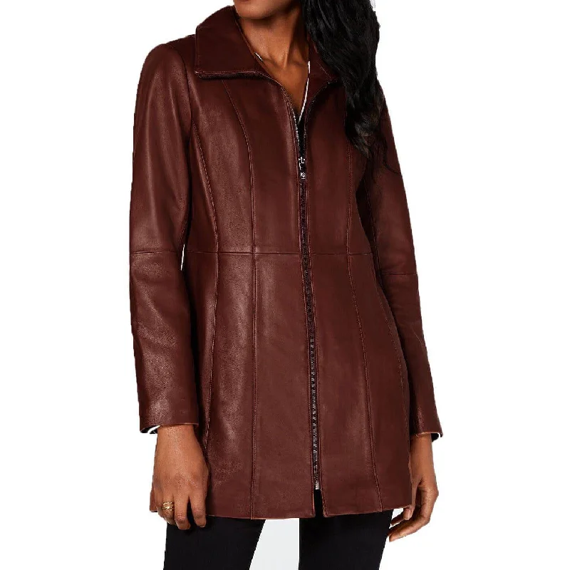 Anne Klein Women's Stand-Collar Lamb Leather Walker Coat