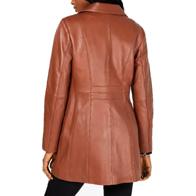 Anne Klein Women's Stand-Collar Lamb Leather Walker Coat