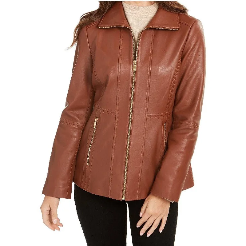 Anne Klein Women's Zip-Front Scuba Leather Jacket