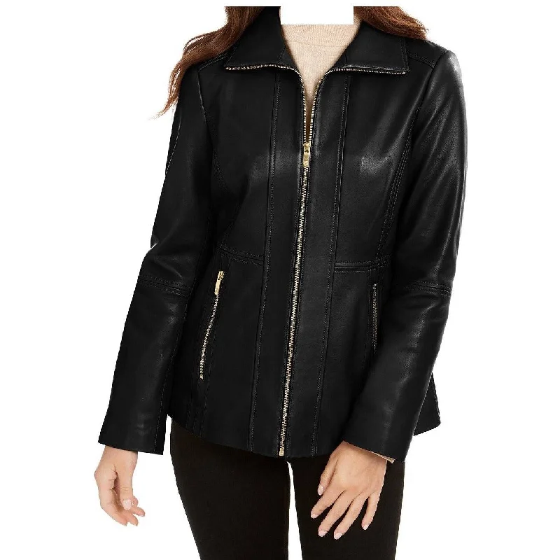 Anne Klein Women's Zip-Front Scuba Leather Jacket