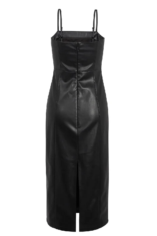 Black Vegan Leather Louise Dress