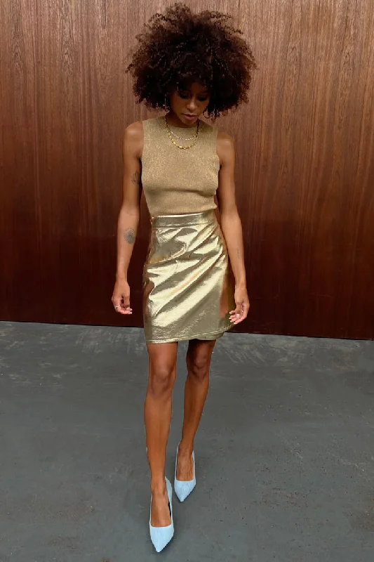 Gold Vegan Leather Mini Wrap skirt