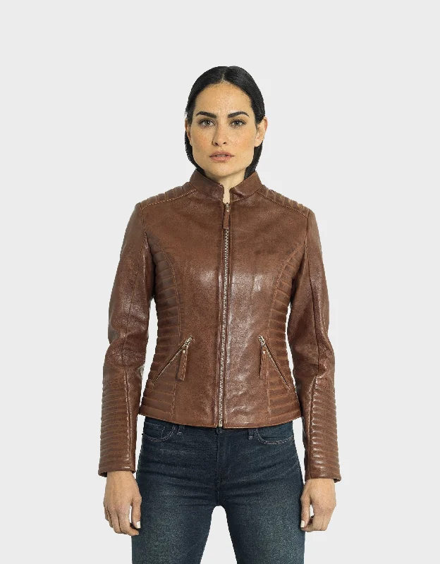 Jasmine Veste De Moto En Cuir Femme | Maron