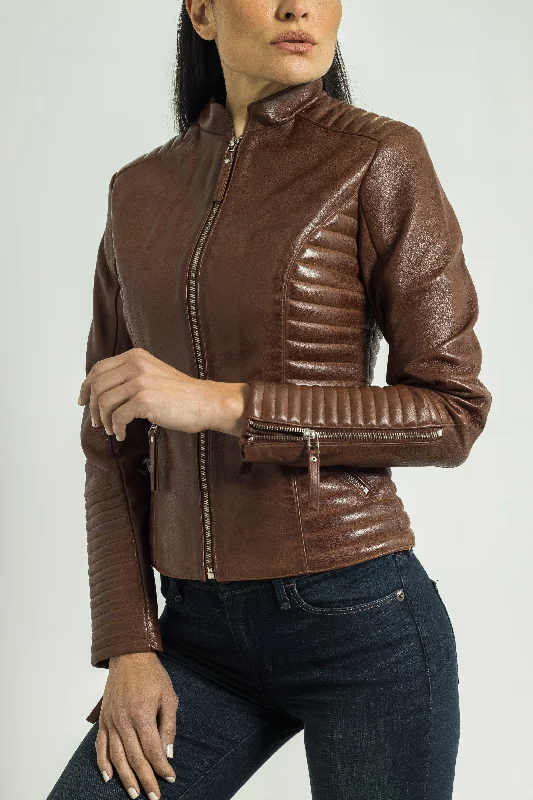 Jasmine Veste De Moto En Cuir Femme | Maron