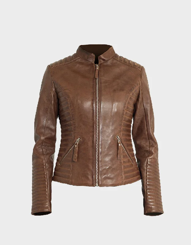 Jasmine Veste De Moto En Cuir Femme | Maron