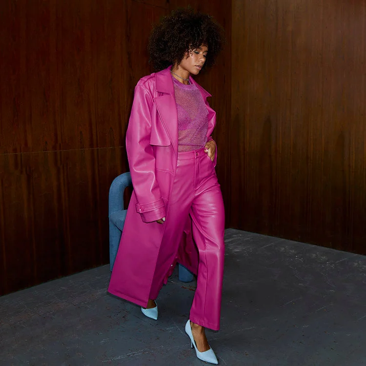 Magenta Vegan Leather Trench