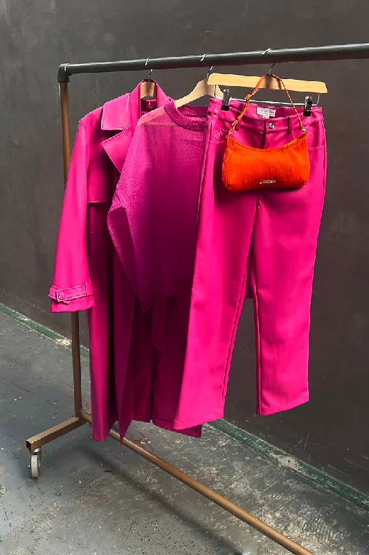 Magenta Vegan Leather Trouser