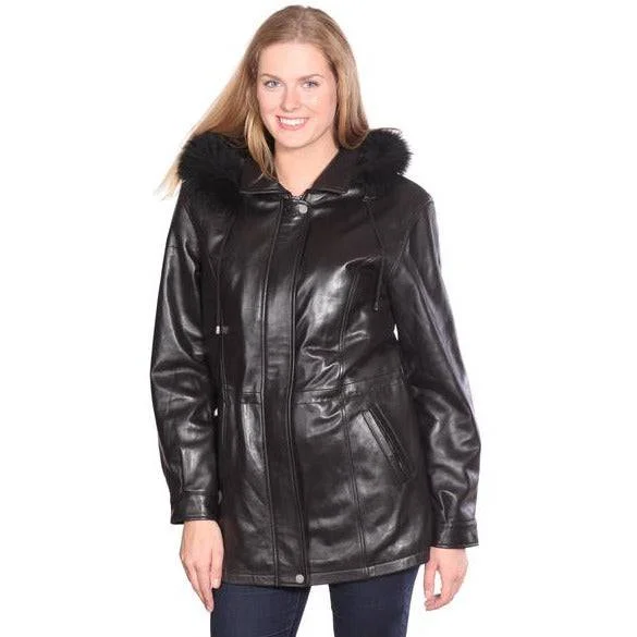 Mason & Cooper Women's Belle Lamb with Fox Fur Trim Parka Coat