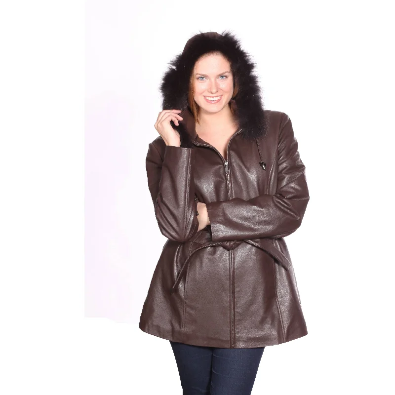 Mason & Cooper Women's Leather Jacket with Zip Out Hood