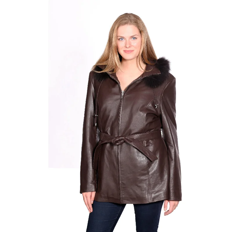 Mason & Cooper  Women's Leather Jacket with Zip Out Hood