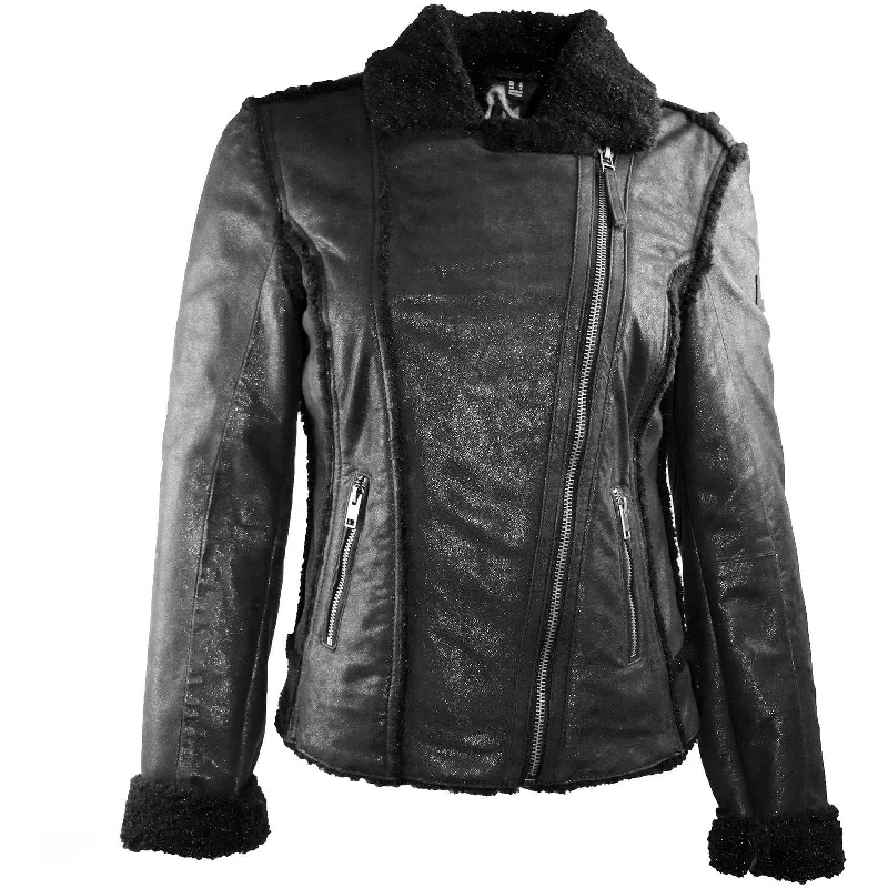 Mauritius Women's Moto  Leather Jacket with Faux Fur Lining