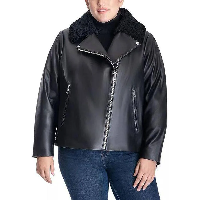 MICHAEL Michael Kors Women's Plus Size Moto Genuine Leather Jacket