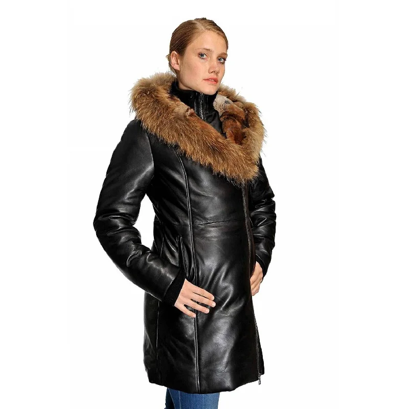 Original Goose Women's Down Parka Leather Coat