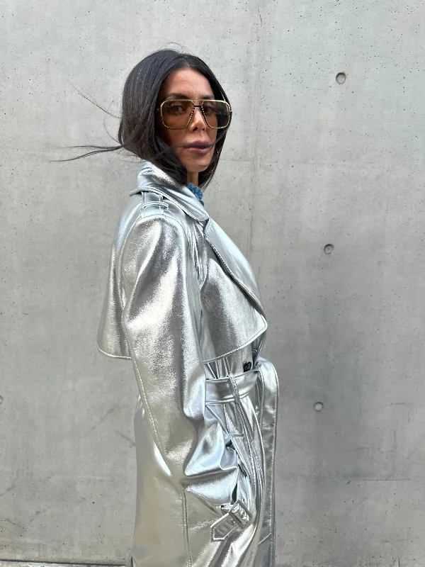 Silver Vegan Leather Trench