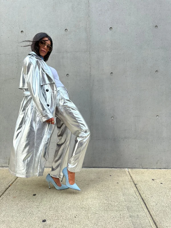 Silver Vegan Leather Trench