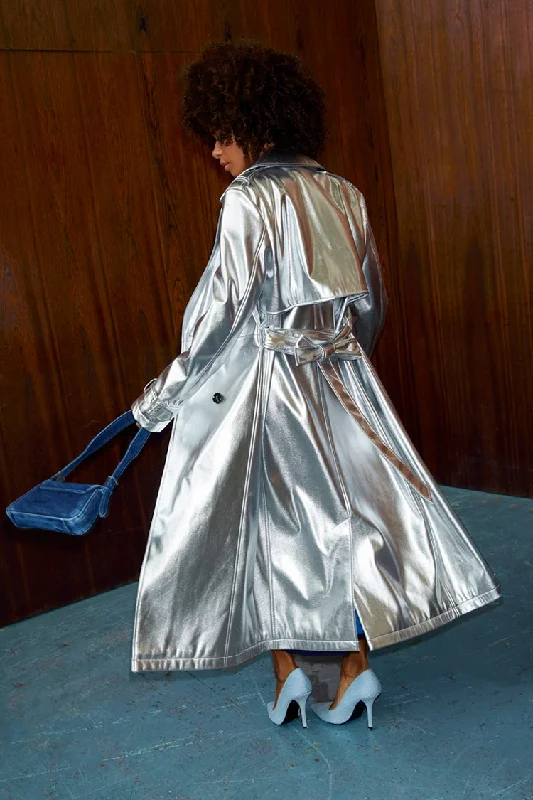 Silver Vegan Leather Trench