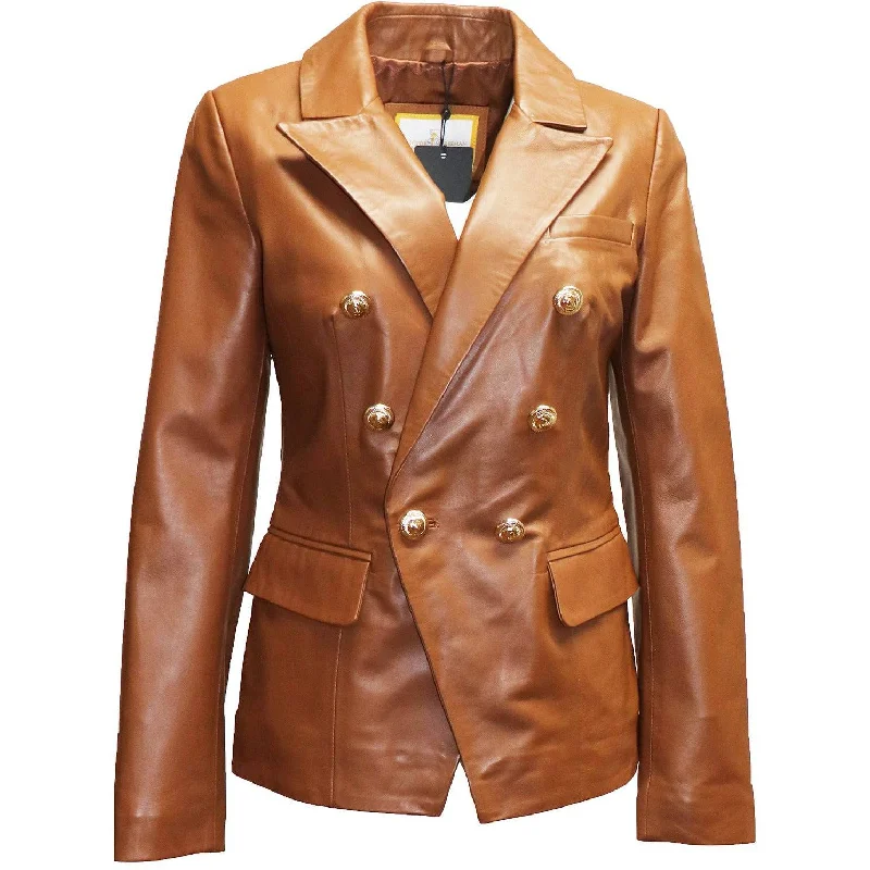 Victor Freeman Women's double Breasted Leather Blazer Jacket