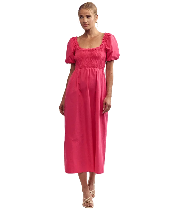 Puff Sleeve Beau Midi Dress - Pink