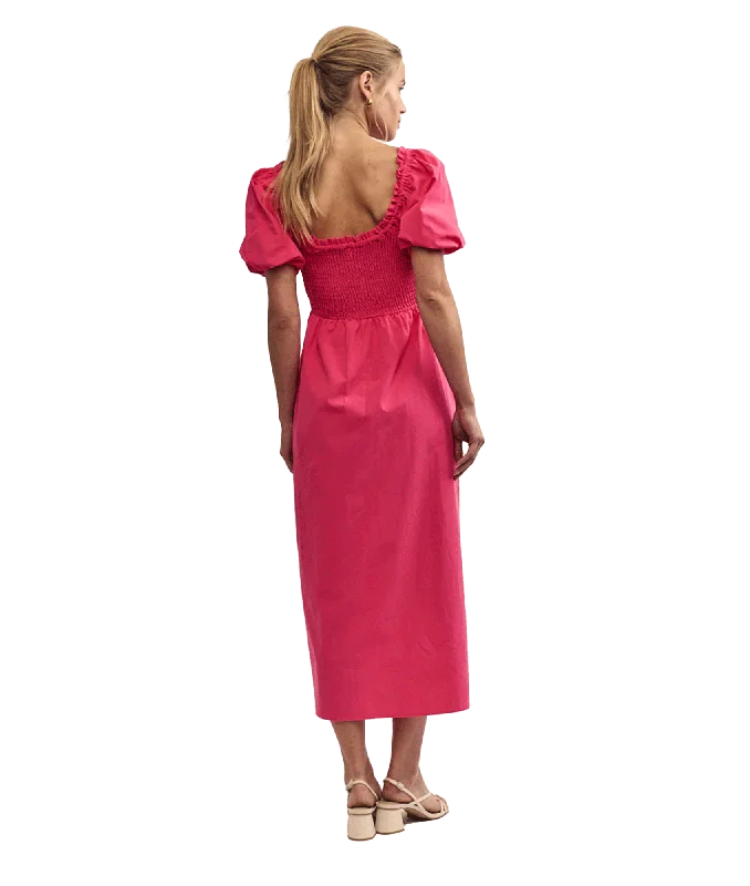 Puff Sleeve Beau Midi Dress - Pink