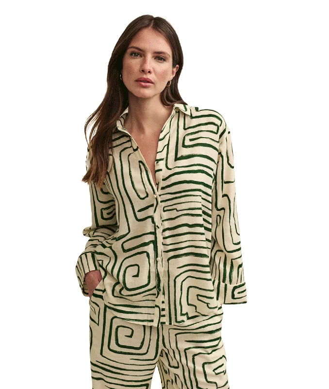 Fearne Cotton Linen-blend Abstract Shirt - Green