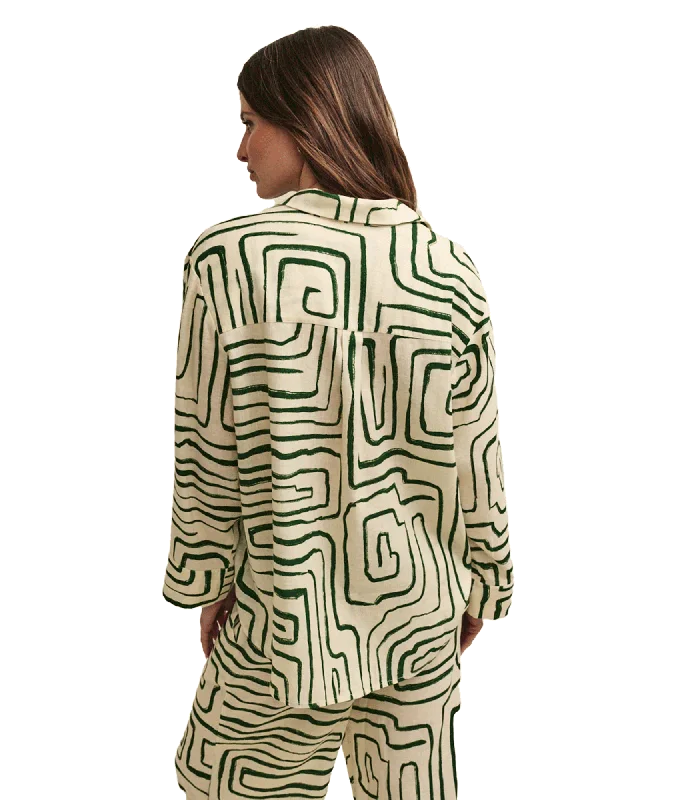 Fearne Cotton Linen-blend Abstract Shirt - Green